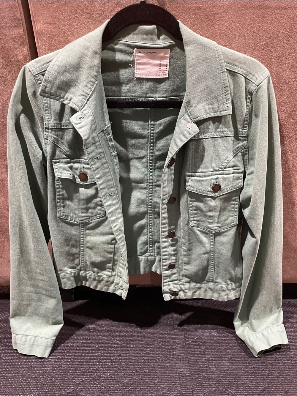 life in progress Light Mint Green Denim Jacket - Cropped Button-Up